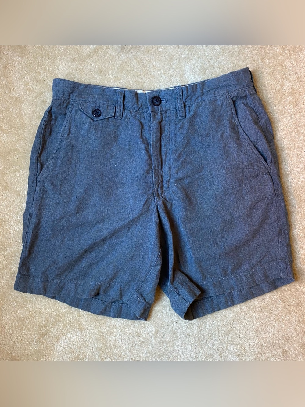 J. Crew Men's Preppy Casual Navy Blue Linen 7” Shorts Size 28” Waist